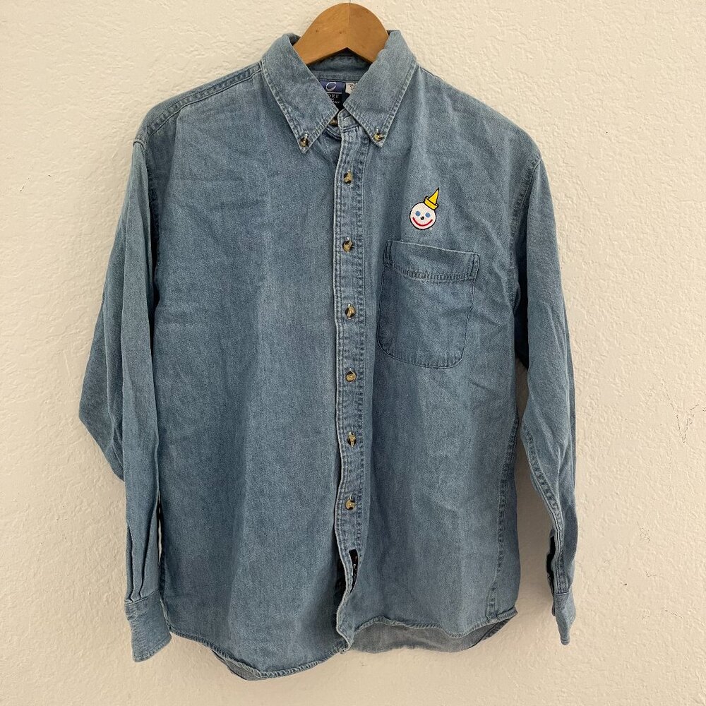 Jack in the box embroidered denim long sleeve shirt small port and company